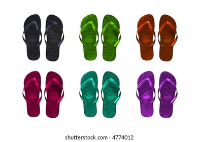 vector illustration of six flip-flop beach sandals