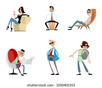 Vector illustration of six funny trendy characters