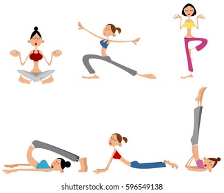 Vector illustration of a six girls training