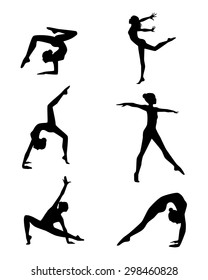 Vector illustration of a six gymnasts silhouettes set