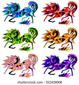 Vector illustration of six horses on a white background