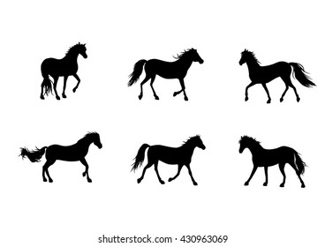 Vector illustration of a six horses silhouettes