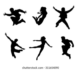 Vector illustration of a six jumping teenagers