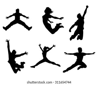 Vector illustration of a six jumping teenagers