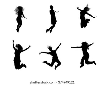 Vector illustration of a six jumping teenagers