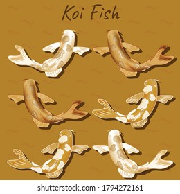 vector illustration of six koi fish in brown water