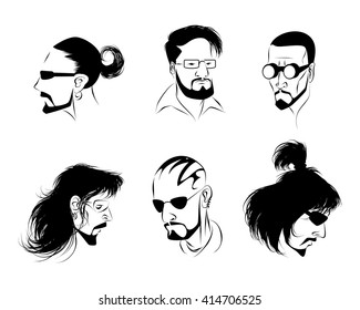 Vector illustration of a six mans faces