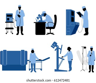 Vector illustration of six medics with equipment