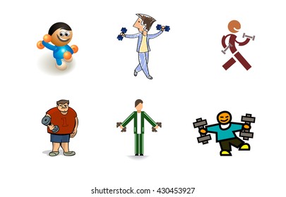 Vector illustration of a six men with dumbells