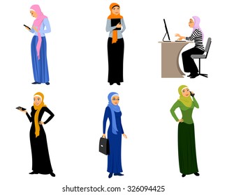 Vector illustration of a six modern muslim girls