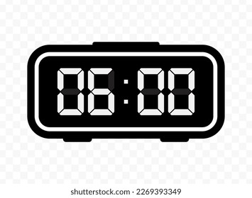 Vector illustration of six o'clock digital clock icon sign and symbol. Black icon for website design .Simple design on transparent background (PNG).