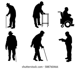 Vector illustration of a six old people silhouettes