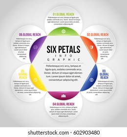 Vector illustration of six petals infographic design element.
