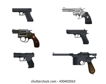 Vector illustration of a six pistols set