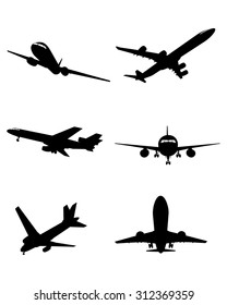 Vector illustration of a six planes silhouettes