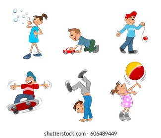 vector illustration of a six playing kids 