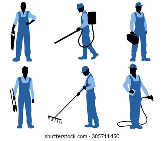 Vector illustration of a six professionals silhouettes