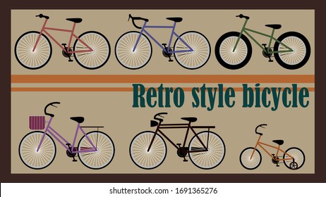 Ilustración vectorial de seis bicicletas de estilo retro con fondo vintage.