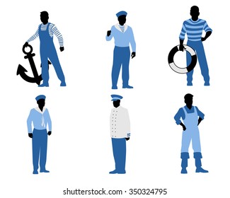 Vector illustration of a six sailors silhouettes