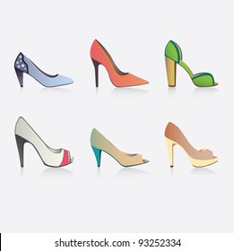 Vector illustration of six shoes
