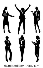 Vector illustration of a six silhouettes businesswomen