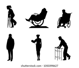 Vector illustration of six silhouettes of sick people