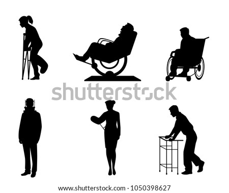 Vector illustration of six silhouettes of sick people