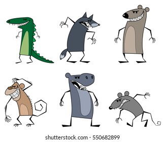 Vector illustration of a six strange animals