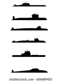 Vector illustration of a six submarine silhouettes