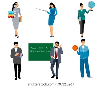 Vector illustration of six teachers on a white background