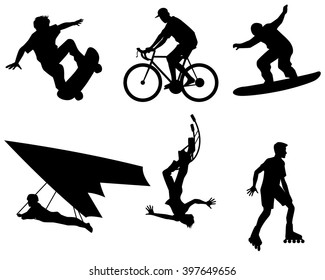 Vector illustration of a six teenagers silhouette