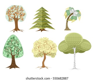 Vector illustration of a six trees set