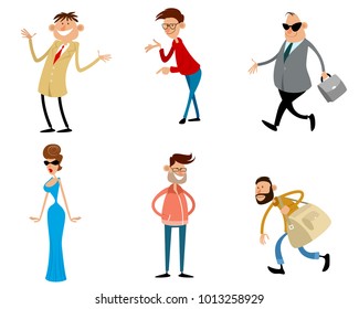 Vector illustration of six trendy cartoon characters