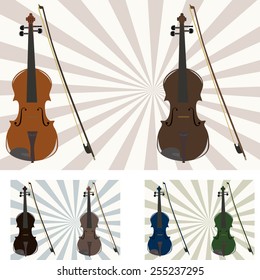vector illustration of six violins in different colors