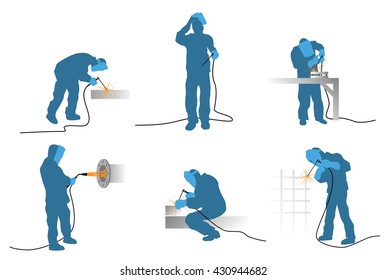 Vector illustration of a six welders silhouettes 