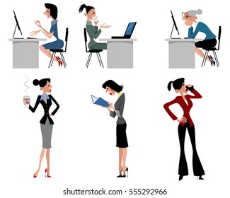 Vector illustration of a six woman at work