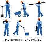 Vector illustration of a six workers silhouettes