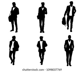 Vector illustration of six young men silhouettes