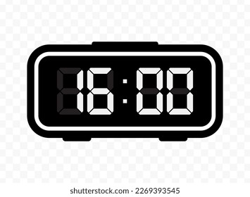 Vector illustration of sixteen o'clock digital clock icon sign and symbol. Black icon for website design .Simple design on transparent background (PNG).