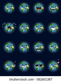 Vector illustration of a sixteen planet faces
