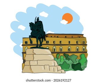 Vector illustration of Skanderbeg Monument, Tirana, Albania