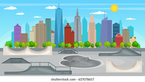 Vector  Illustration Of  Skate Park Of The Cityscape