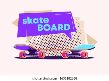 Vector illustration of a skateboard with a geometric cloud for text