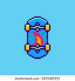 Vector Illustration of Skateboard with Pixel Art Design, perfect for game assets themed designs