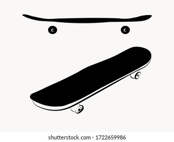 ilustración vectorial de un skateboard, icono de skateboard simple en un fondo blanco. juego de patines en gráficos planos 