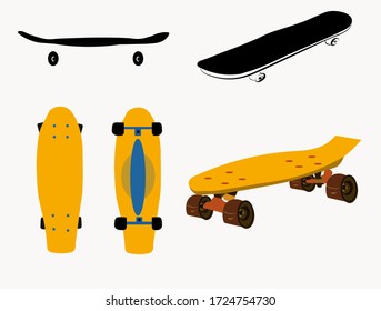 vector illustration of a skateboard, simple  skateboard icon on a white background. set of skate  on flat graphic 