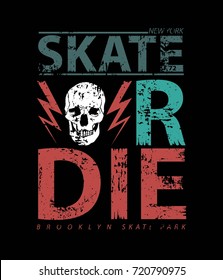 vector illustration of skateboard theme. t shirt graphics. typography