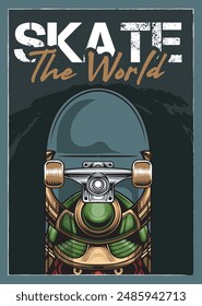Vector Illustration of Skateboard with Vintage Illustration Available for Poster