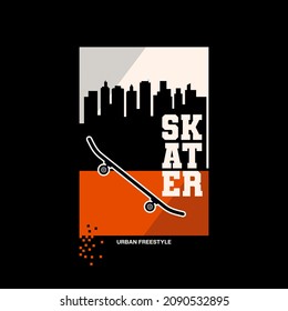 Vector illustration of skateboard. Vintage design. Typography, t-shirt graphics, print, poster, banner, flyer, postcard.