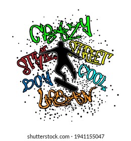 Vector illustration with skateboarder and graffiti.